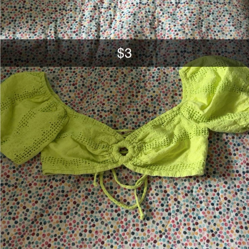 Bright Green Crop Top with Puff Sleeves